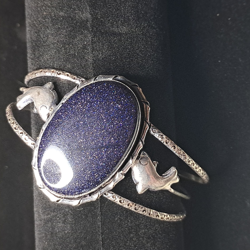 Blue Goldstone Silver Tone Bracelet